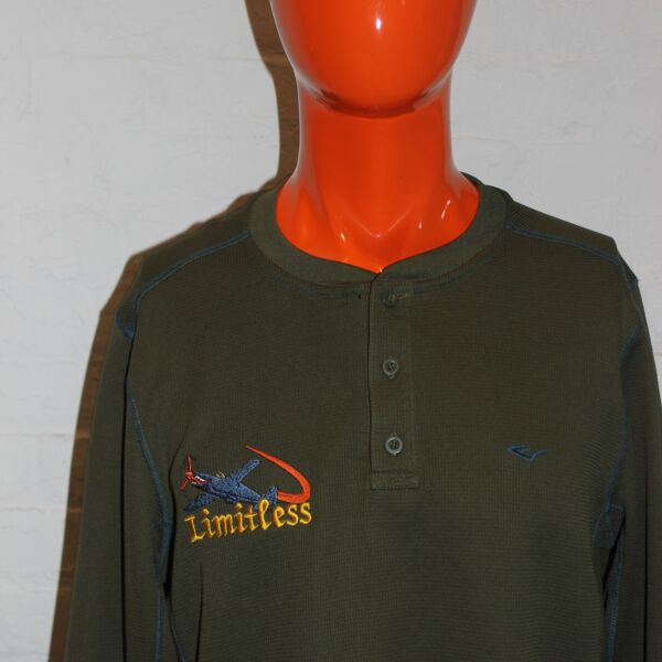 Upcycled Jet Plane Tee Everlast Long Sleeve Waffle Texture Moss Green Shirt, Size Large Thumbnail