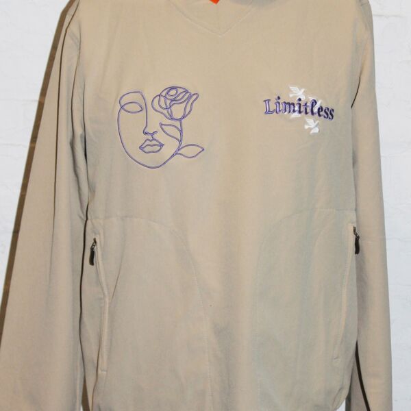 Upcycled Lands End Tan Windshirt Windbreaker Pullover Stretch V Neckline with Zippered Pockets, Size Large Thumbnail