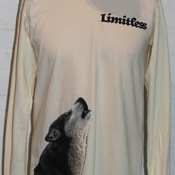 Wolf Shirt Direct-to-Film Printed Limitless in Soft Foam Long Sleeve Off-White Tee, Size Unisex M Thumbnail