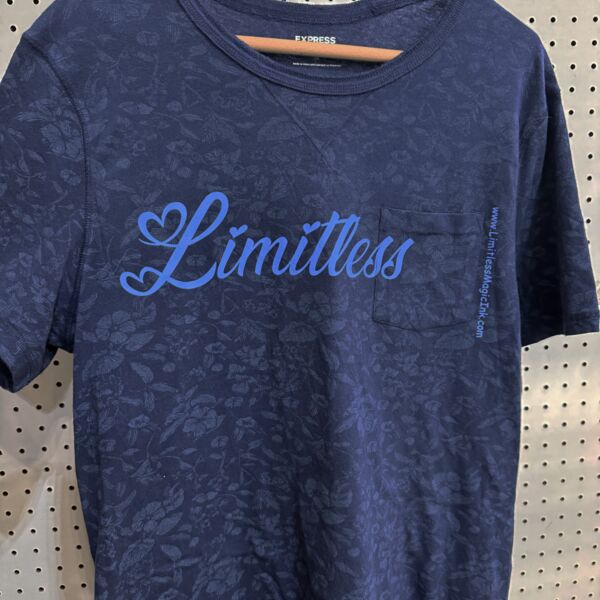 Limitless, Short Sleeve Tee, Size XL, Navy Blue Floral Pattern Upcycled Thumbnail